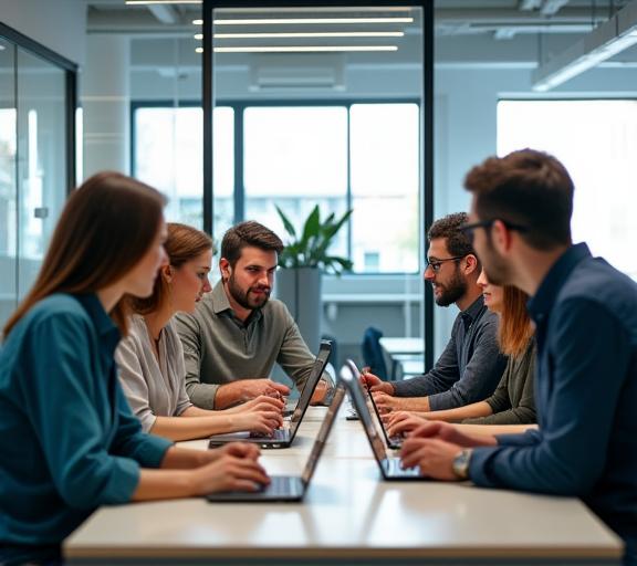 El equipo multidisciplinar de Ágora Vigor colaborando en su oficina de Madrid.